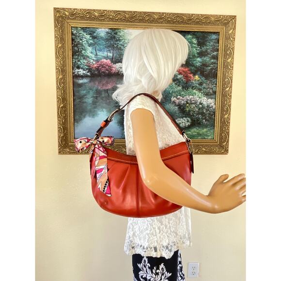 Coach Ergo Pleated hobo/soho red-orange Leather Shoulder Bag F13730 - Picture 4 of 14